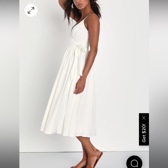 Lulus- Perfect Cutie White Linen Sleeveless Wrap Midi Dress in S - Picture 7 of 7